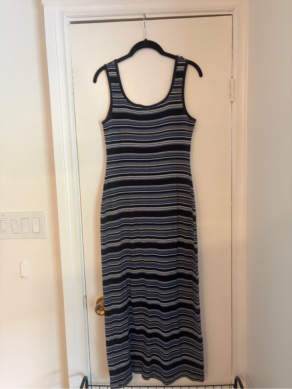 90s vintage Sleeveless Striped Maxi Dress - Navy/Gray - Picture 6 of 15